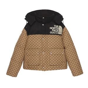 Gucci x The North Face Women's GG Beige Logo Padded Short Cropped Coat Jacket XS